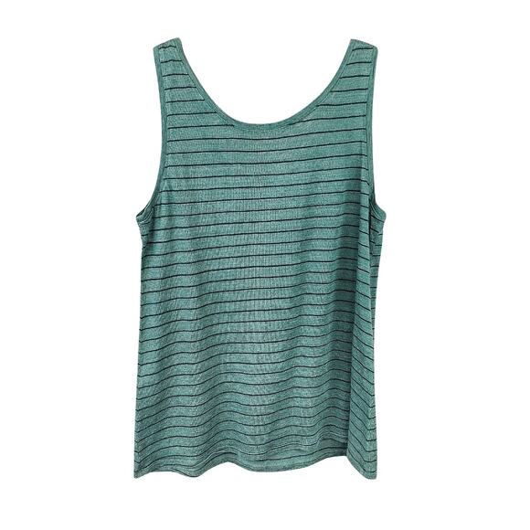 Eileen Fisher Women’s Tank Top Small Size Petite Nori Signature Striped Green - Picture 2 of 5